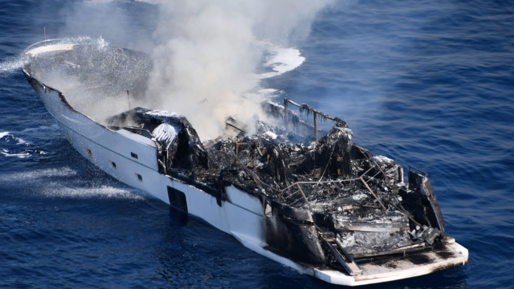 Lithium battery fire incident on yacht deck highlighting lithium battery fires on yachts and boats risk at sea